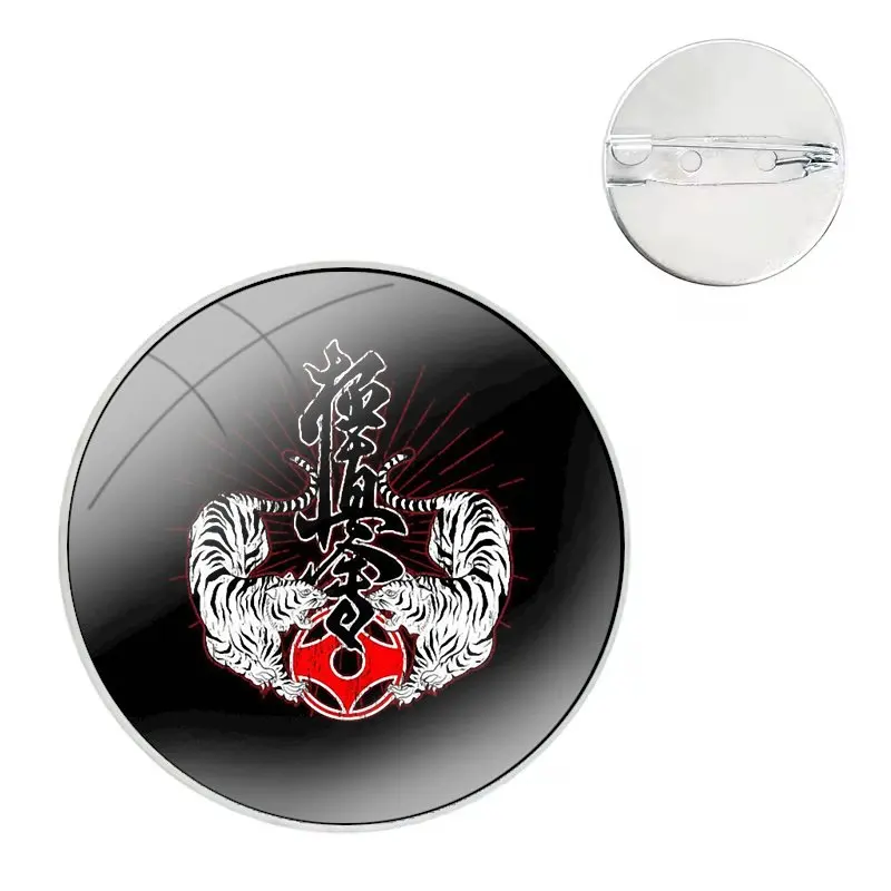 Oyama Kyokushin Karate Glass Dome Brooches Shirt Lapel Bag Cute Badge Pins For Clothes Hat Accessories