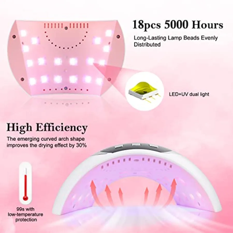 Lámpara LED UV para uñas de 54W con sensor automático y 3 configuraciones de temporizador para uñas de gel, herramienta profesional para manicura de secado rápido