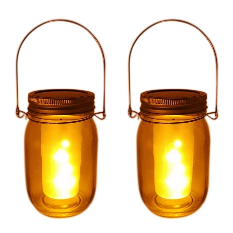 2 Pack Solar LED Jar Bottle Light 12 LED Outdoor Garden Hanging Lamp Waterproof LED Candle Decoration