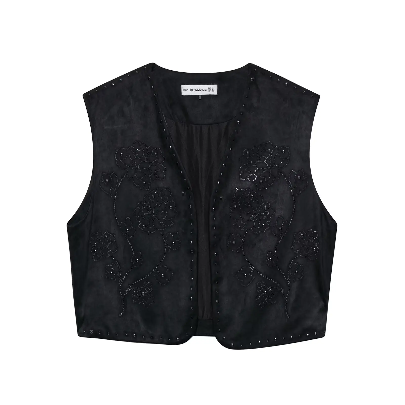 

Zevity Women Fashion V Neck Sleeveless Floral Embroidery Sequined Vest Jacket Lady Open Stitching Kimono Waistcoat Tops CT9115