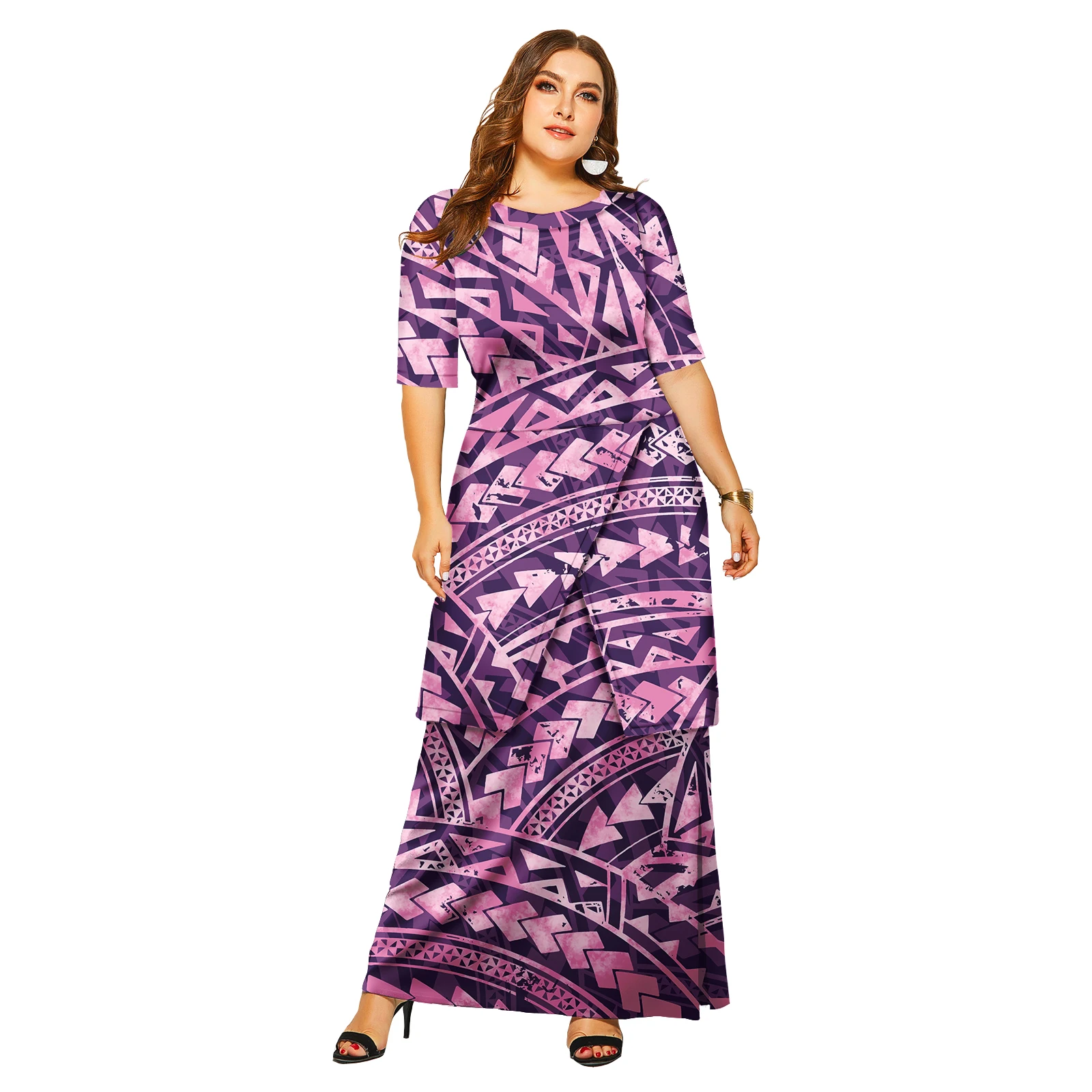 Samoan Puletasi Tapa ดอกไม้เสื้อและชุด 2 ชิ้น Polynesian Tribal ชุด Island Dress Plus ขนาดเสื้อผ้าผู้หญิง