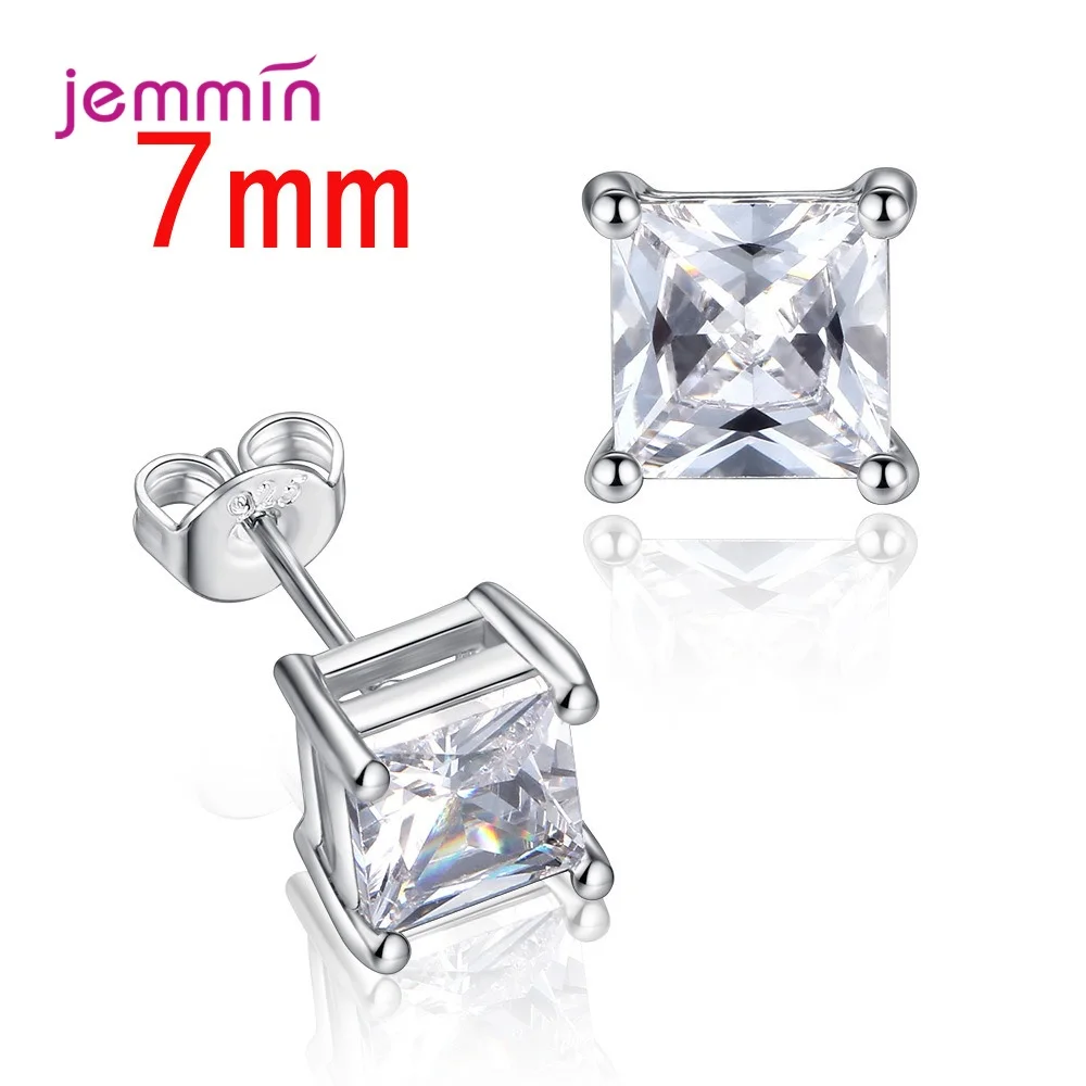 Big Sale! Exquisite 925 Silver  Jewelry Accessories Geometric Square Multi-Size 5-8mm 4 Claws CZ Zirconia Stud Earrings