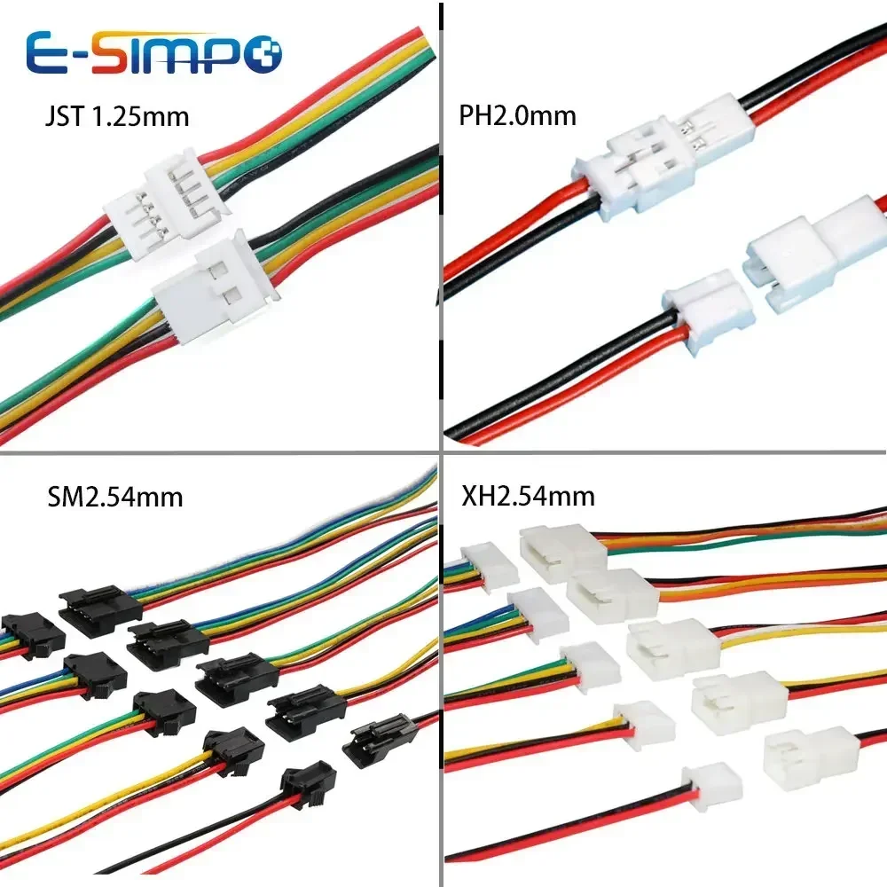 10pcs 15cm JST1.25 PH2.0 XH SM2.54 2P3P 4P 5P 6P Male Female Plug Butt-joint Aerial Docking Crimp Terminal Wire Cable Connector