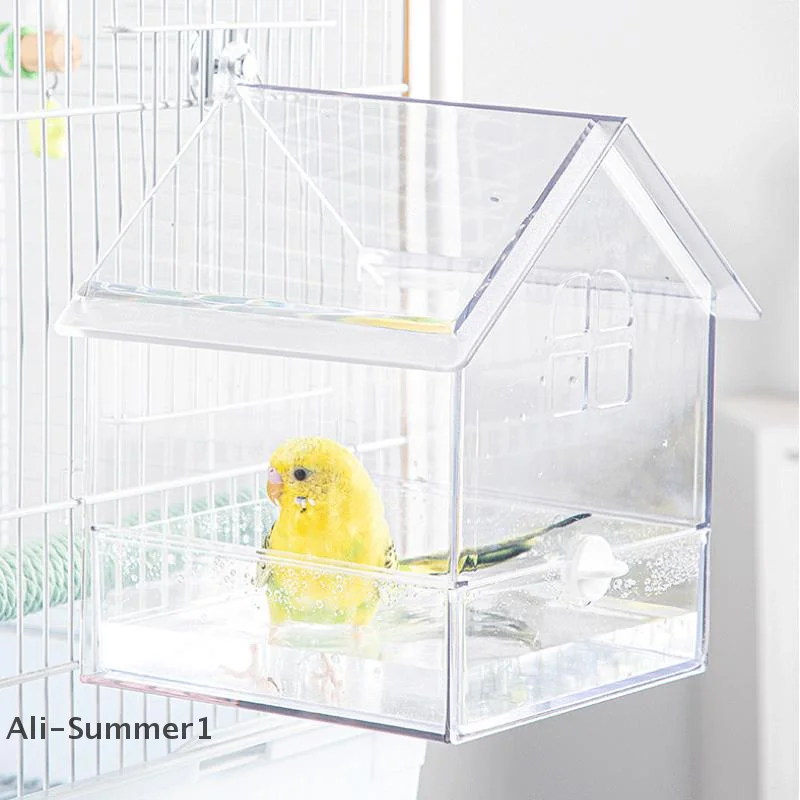 【E】وحدة تغذية الببغاء المعلقة تمنع التناثر وعاء تغذية الطيور متعدد الوظائف حمام الطيور الببغاوات حوض الاستحمام قفص الطيور الملحقات