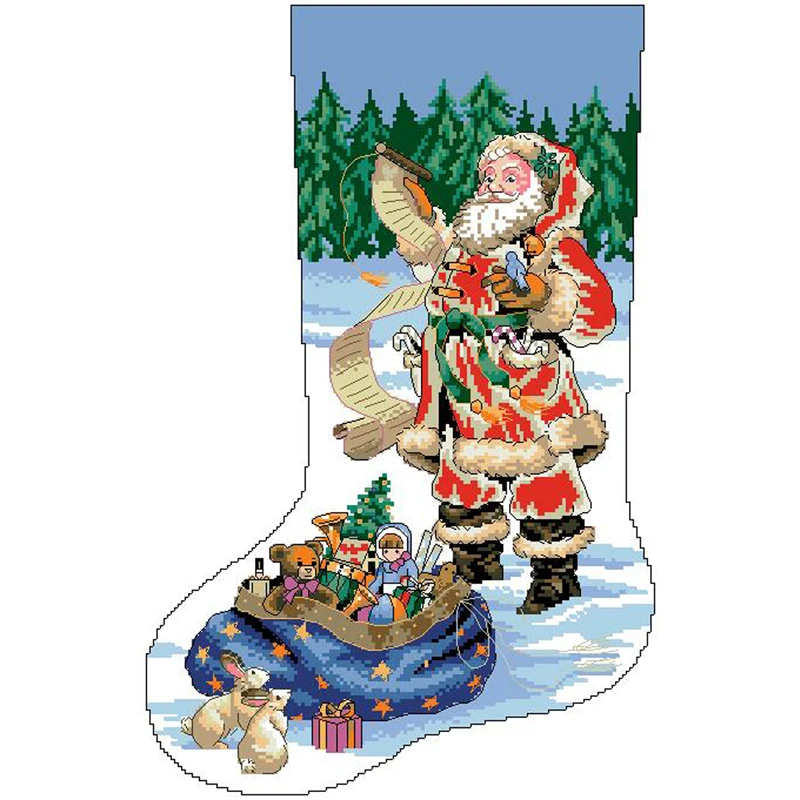 Dimensions Santa\'s Truck Stocking Gold Collection Zestaw do haftu krzyżykowego Świąteczny samochód Santa In The Chimney Victorian Carolers