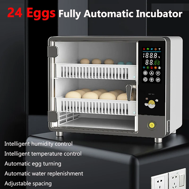 24 Eggs Automatic Turning Incubator Touch Screen Temperature Control Household Hatching Machine Chicken Duck Quail Birds Brooder