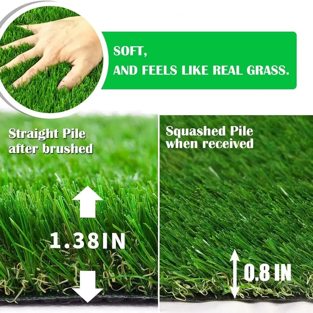 Premium Artificial Lawn Turf, Realistic Fake Grass, Thick Pet-Friendly Turf with Drainage Holes, Indoor/Outdoor Customizable