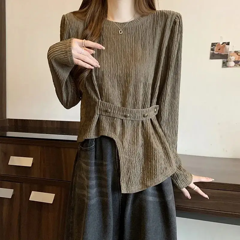 

Spring Autumn New Irregular Solid Color Korean Tops Long Sleeve Loose Asymmetrical Casual T Shirts Vintage Fashion Women Clothes