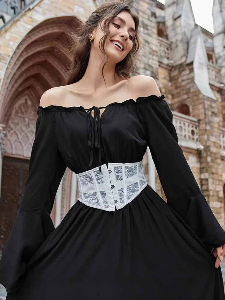 

Модный женский сексуальный корсет под грудью, пояс в стиле Лолиты, короткий торс, черный, белый цвет, бюстье, топ, готические винтажные кружевные корсеты, пояс Cincher