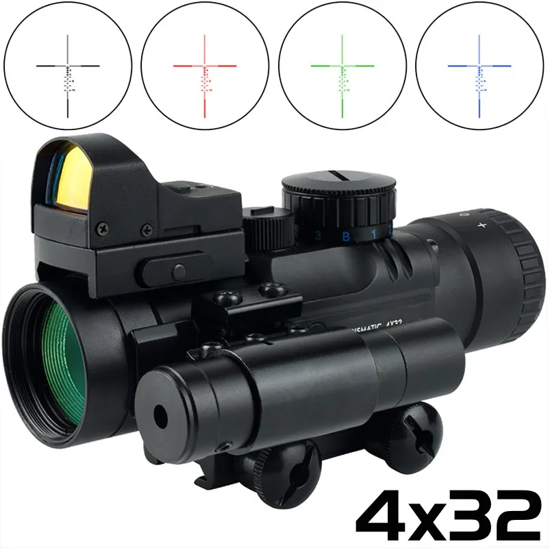 4x32 Scope with HD107R Optics Red Dot Illuminated Riflescope Glass Etched Reticle Tactical Sight 20-22MM Weaver/picatinny Rail