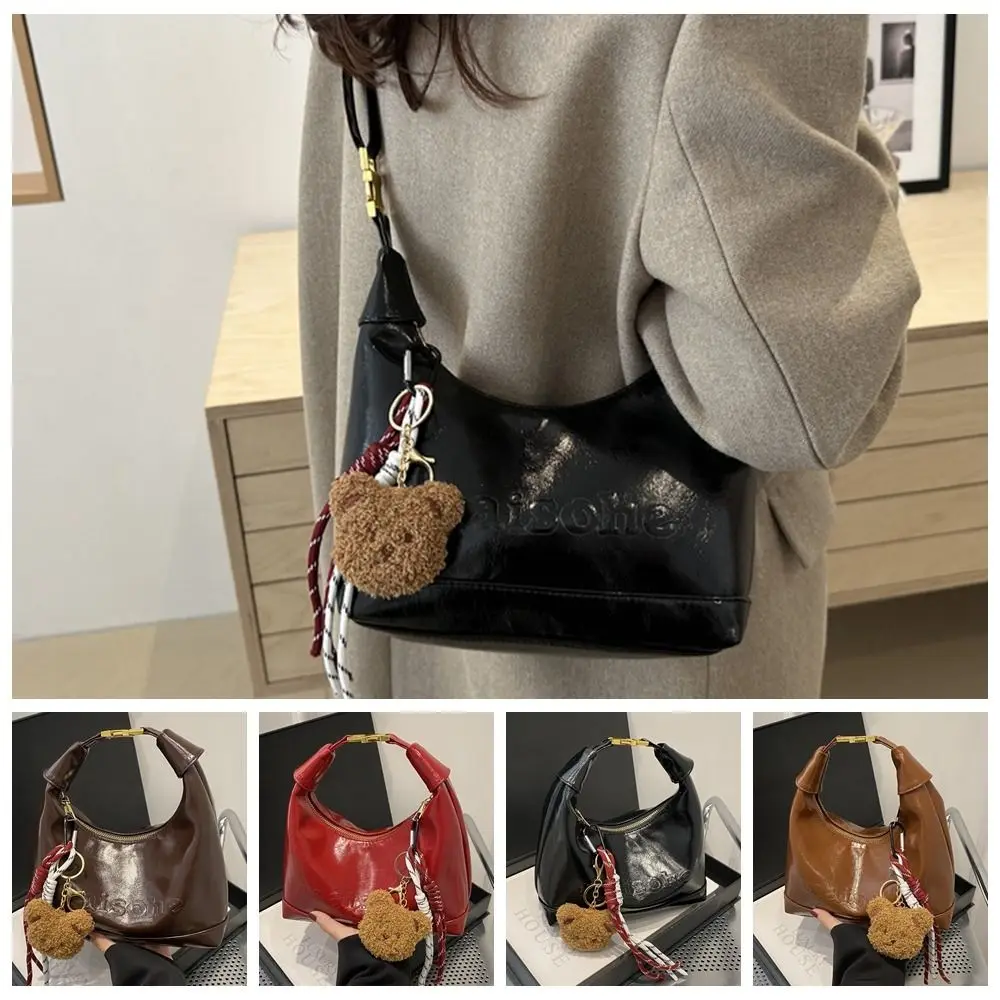 

Zipper Boston Crossbody Bag Solid Color with Pendant PU Leather Shoulder Bag Dumpling Bag Korean Style Women's Handbag Daily