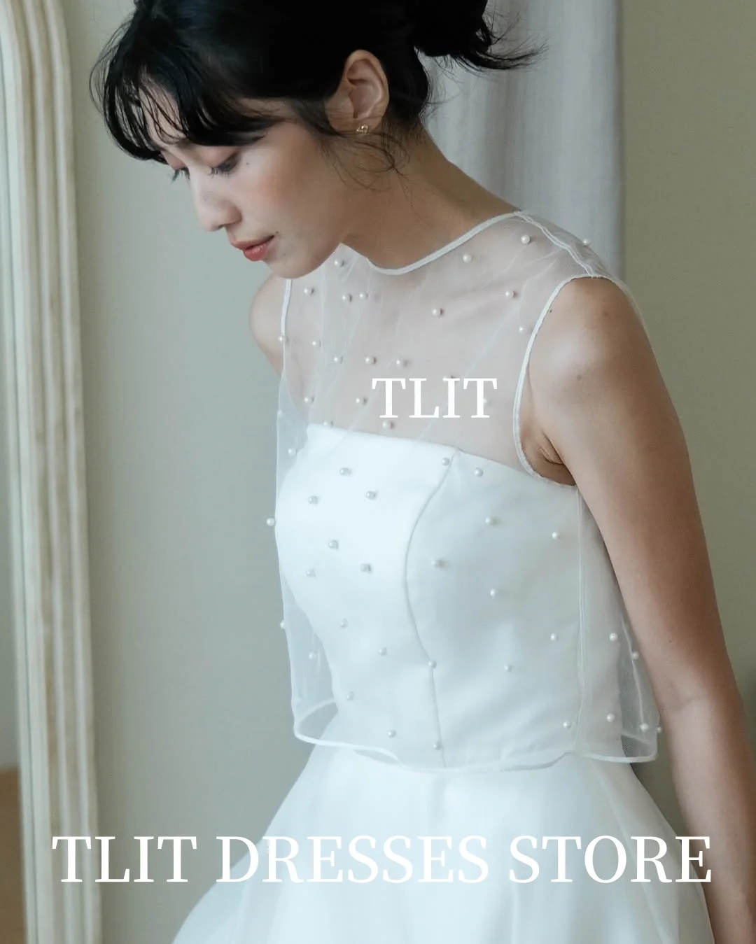 TLIT elegante witte zijde organza a-lijn trouwjurk o-hals parels korset bruidsjurk korea bruidsjurk foto's schieten aangepast