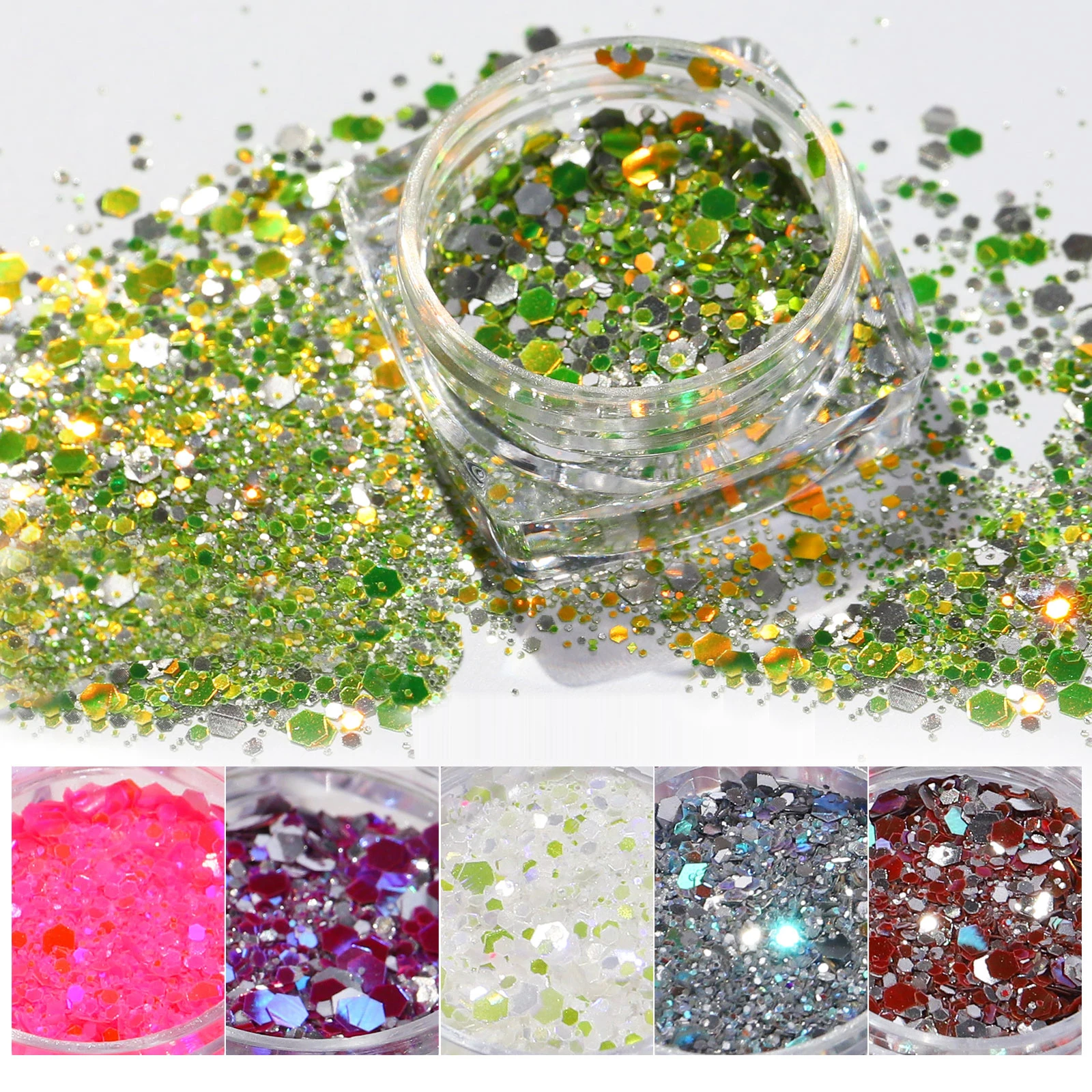 6pcs/set Reflective Flash Glitter Nail Powder Flash Disco  Crystal Diamond Chrome Pigment Dipping Powder  Dazzling Party Sparkly