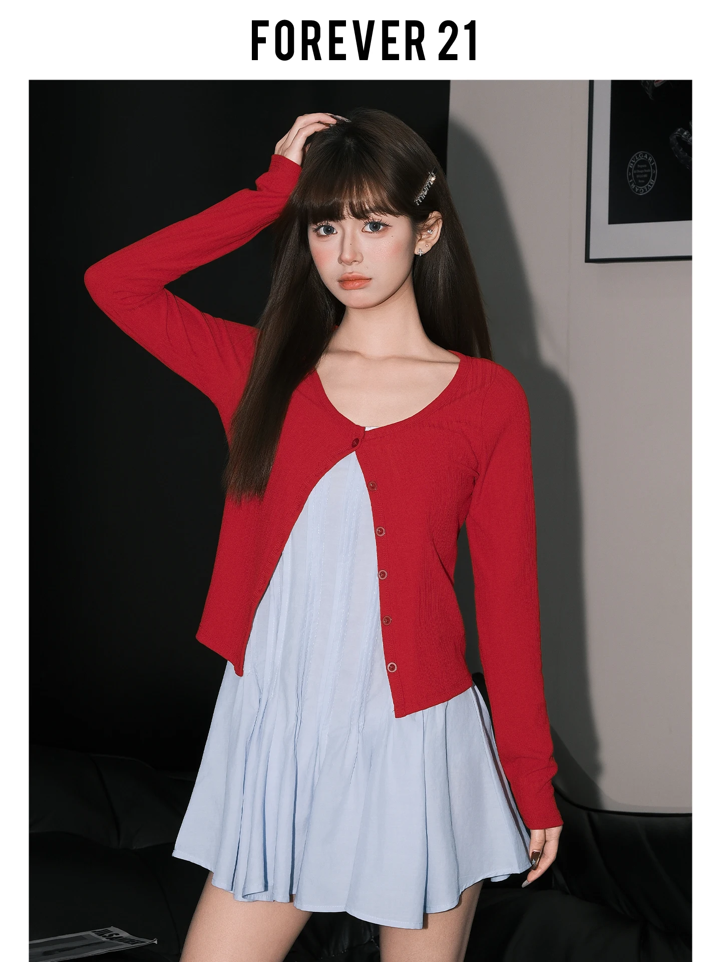 Cardigã Feminino de Tricô Moderno Forever 21 com Manga Longa, Ajuste Slim, Camisa Base Estilo Coreano com Gola Redonda e Botõ...