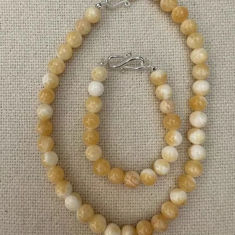 

Jenny&dave Hooked Natural Stone Yellow Jade Agate Bead Necklace Jewelry Necklace Necklaces For Women