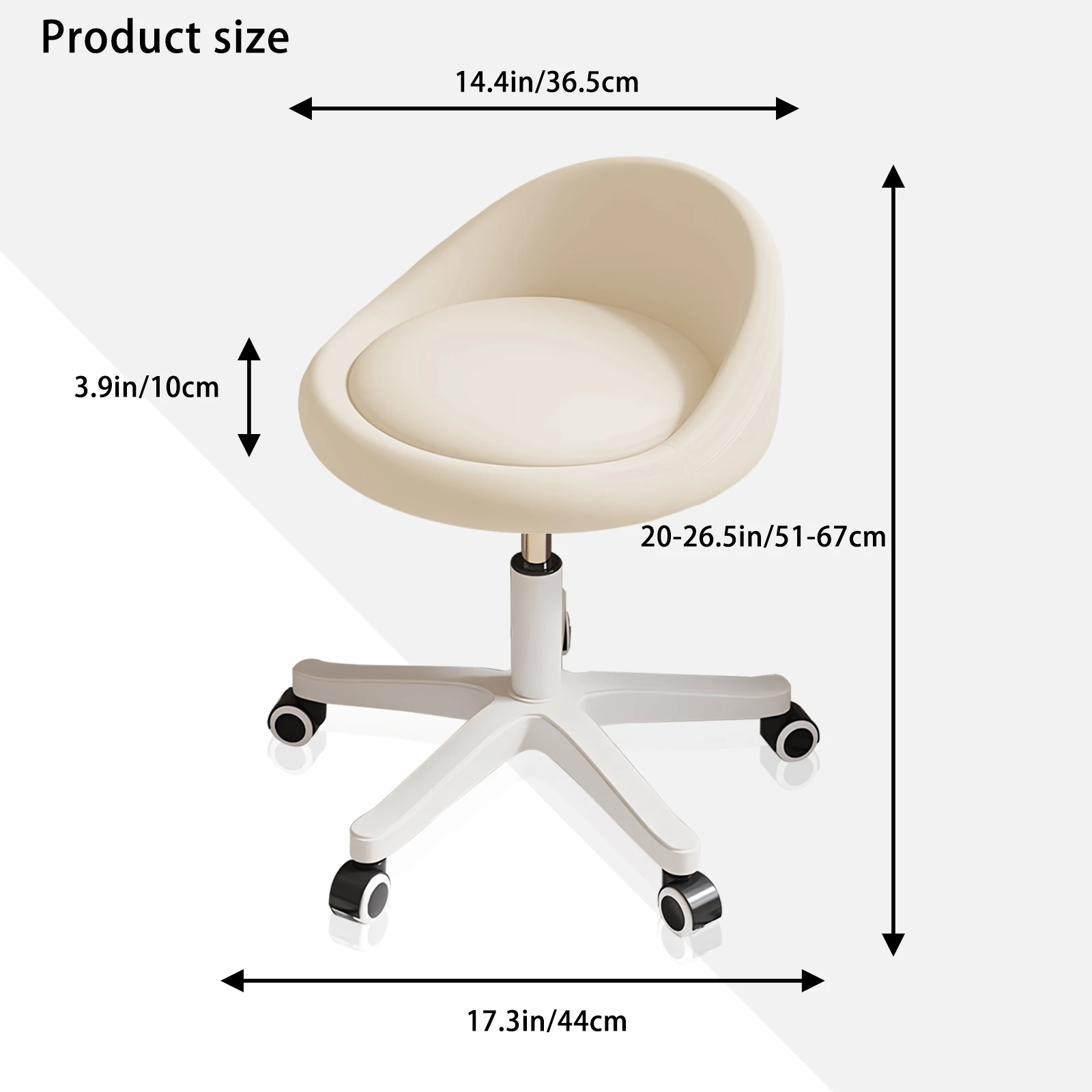 مقعد دوار لصالونات التجميل الهيدروليكية مع مسند ظهر منخفض - كرسي دوار قابل للتعديل للمنتجعات الصحية أو المتجر أو الصالونات أو التدليك أو الطبية