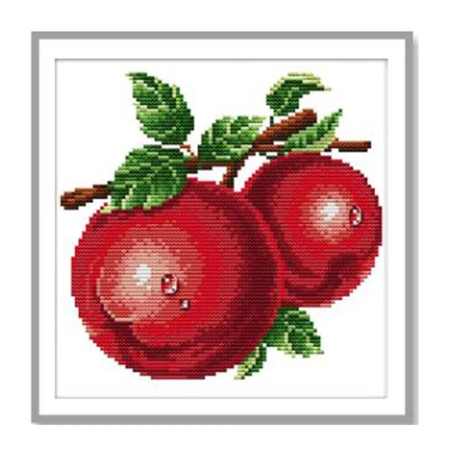 

11CT Stamped Cross Stitch Kits DIY Embroidery Kits Arts Crafts Needlework Fruit Red Apple Dining Room Kitchen Dr 10x10inch
