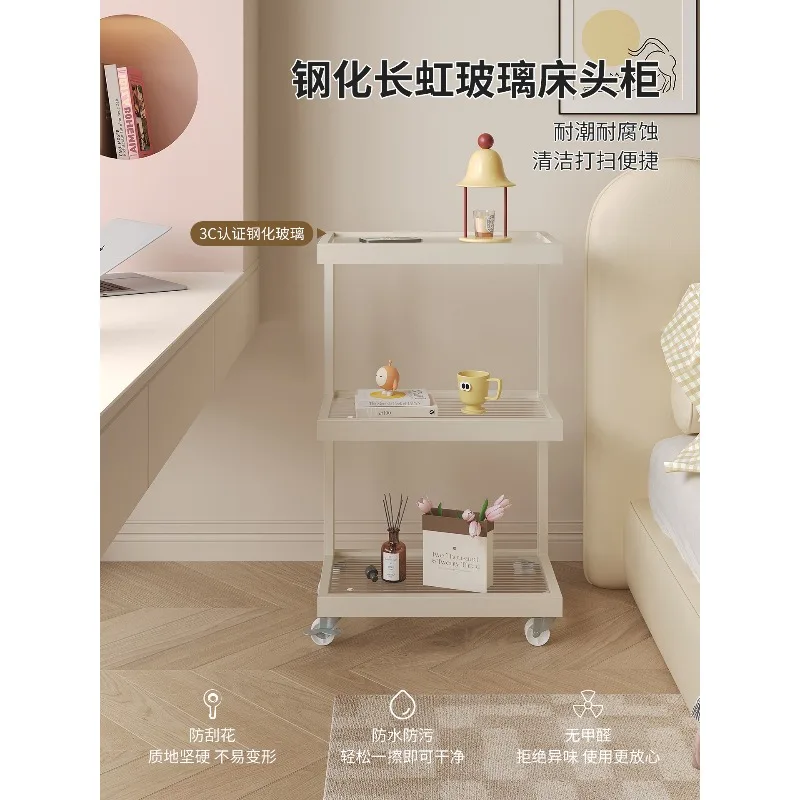 Extremely narrow bedside table, simple modern bedroom, bedside small shelves, removable small cabinets on the edge of the househ
