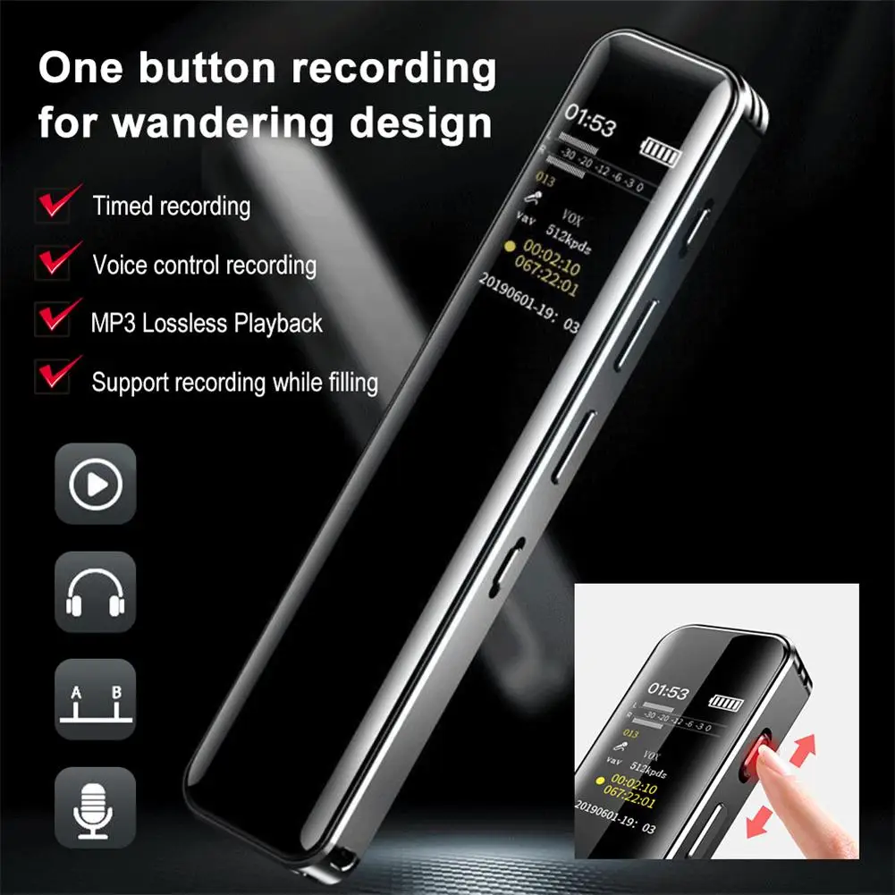 Professional Digital Voice Recorder Long Distance Dictaphone Voice Activated Intelligent Noise Reduction WAV Record MP3 Player