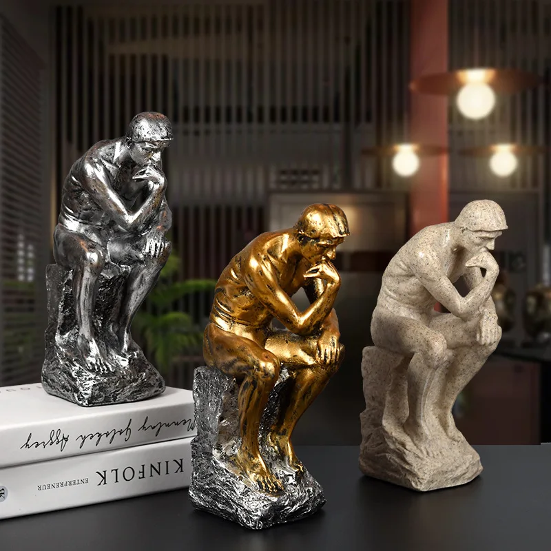Resin Statue of The Thinker, Abstract Figure Sculpture Art Craft Ornament for Home, Desktop, Wine Cabinet and Window Display