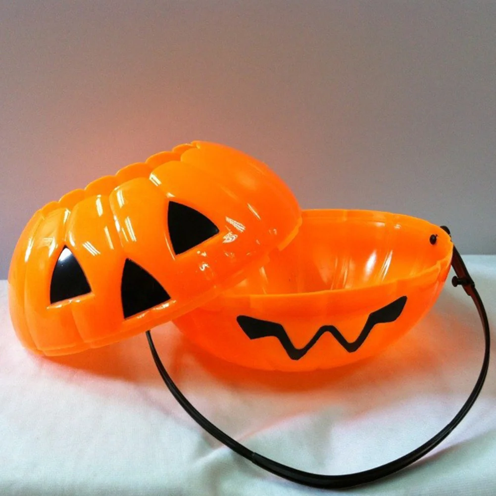 3 Pcs Two Halves Disassemble Pail Decoration Props Candy Holders Pumpkin Buckets Halloween for Portable Plastic Child