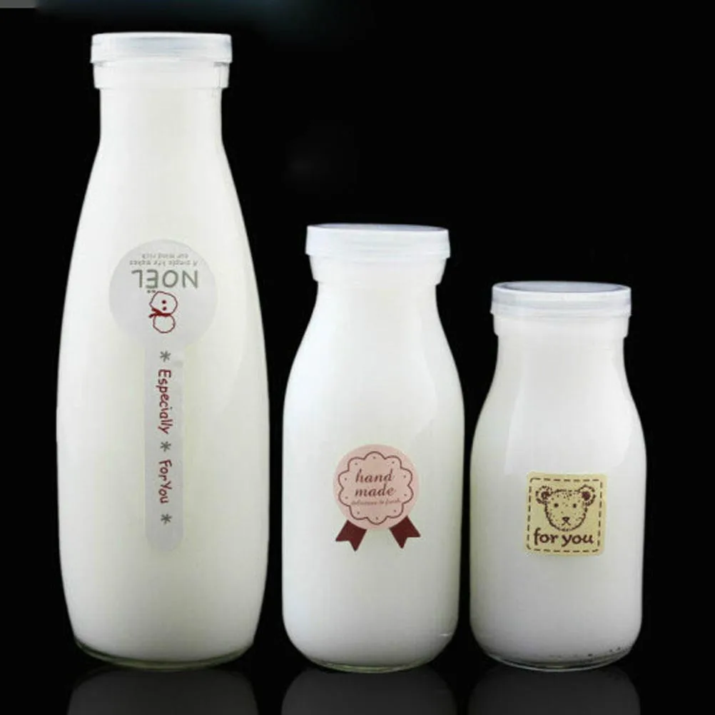 

5Pcs 500ml Heat Resistant Glass Bottle Milk Container Juice Bottle Colorful Attractive Leak Proof Cap Flat Base Design