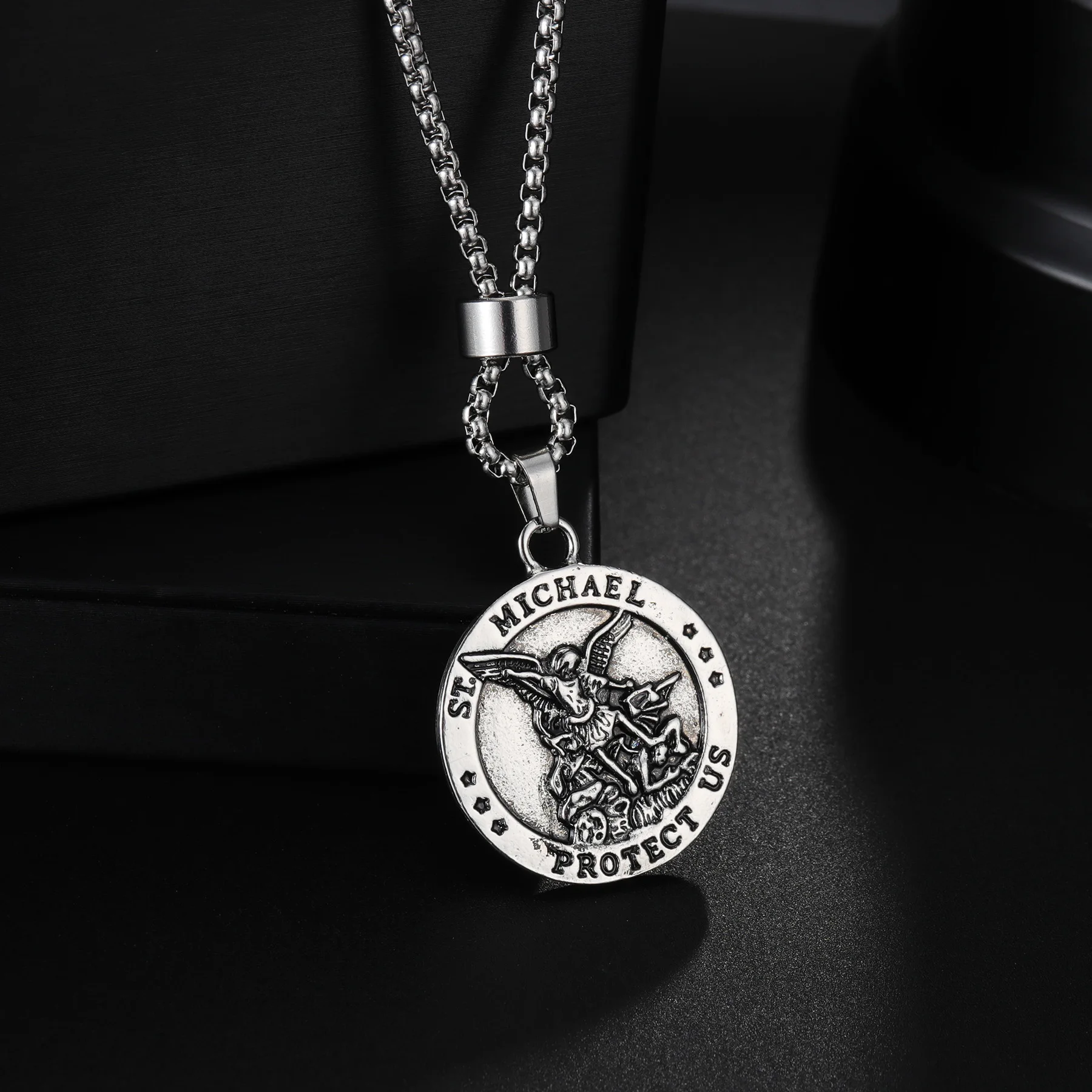 1pc SAINT MICHAEL PROTECT US Archangel Stainless Steel Letters Necklace for Men Women Metal Pendant Lucky Necklace