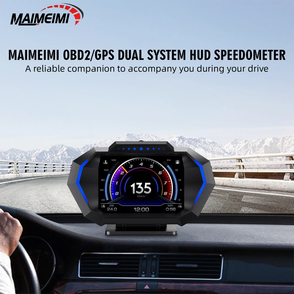 

P24 OBD+GPS Head Up Display Car Multi-function Full LCD Instrument Digital Speed RPM Voltage Water Temp Fuel Consumption Display