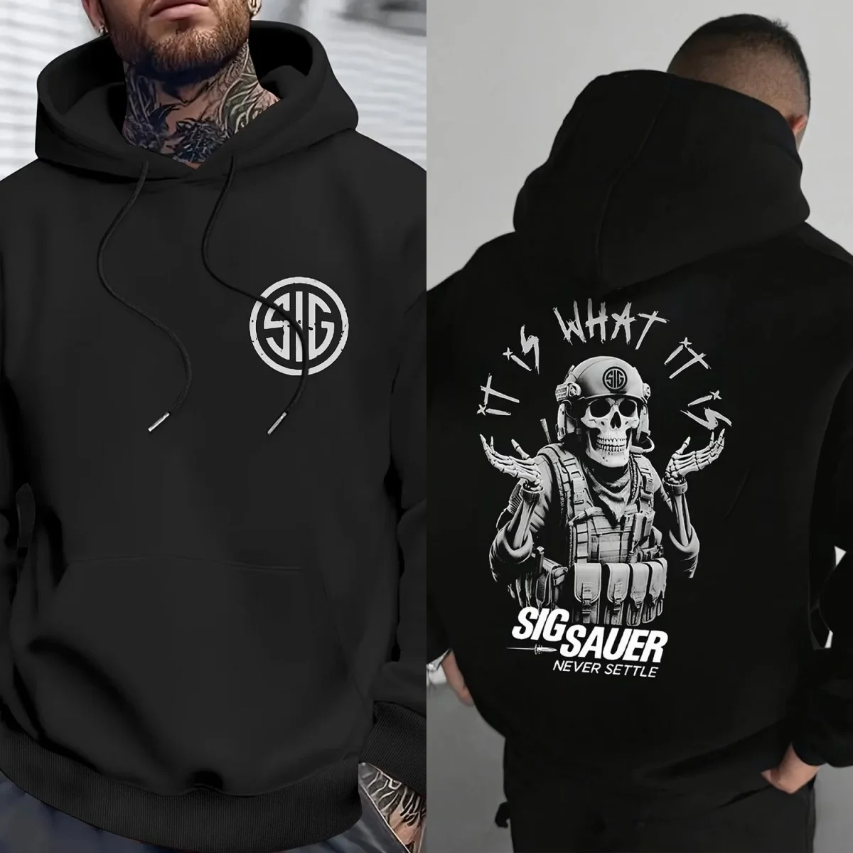 SI American-style Tactical Skull Hooded Sweatshirt - High Street Dark Style Men's Loose Coat G