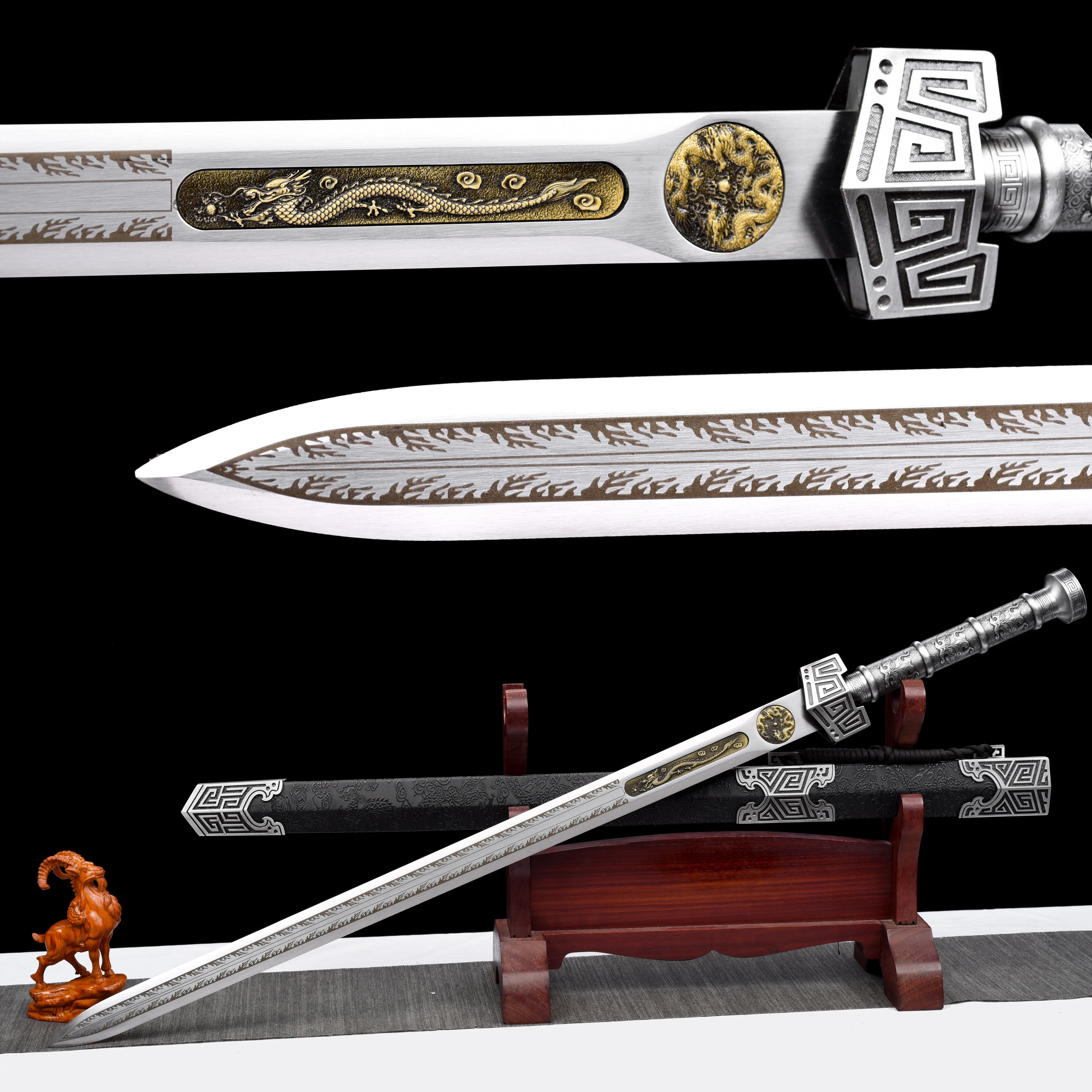 

104cm Medieval cosplay Chinese Dragon Qin King swordsman sharpened real steel sharp samurai sword katana Weapons Fighting Knight