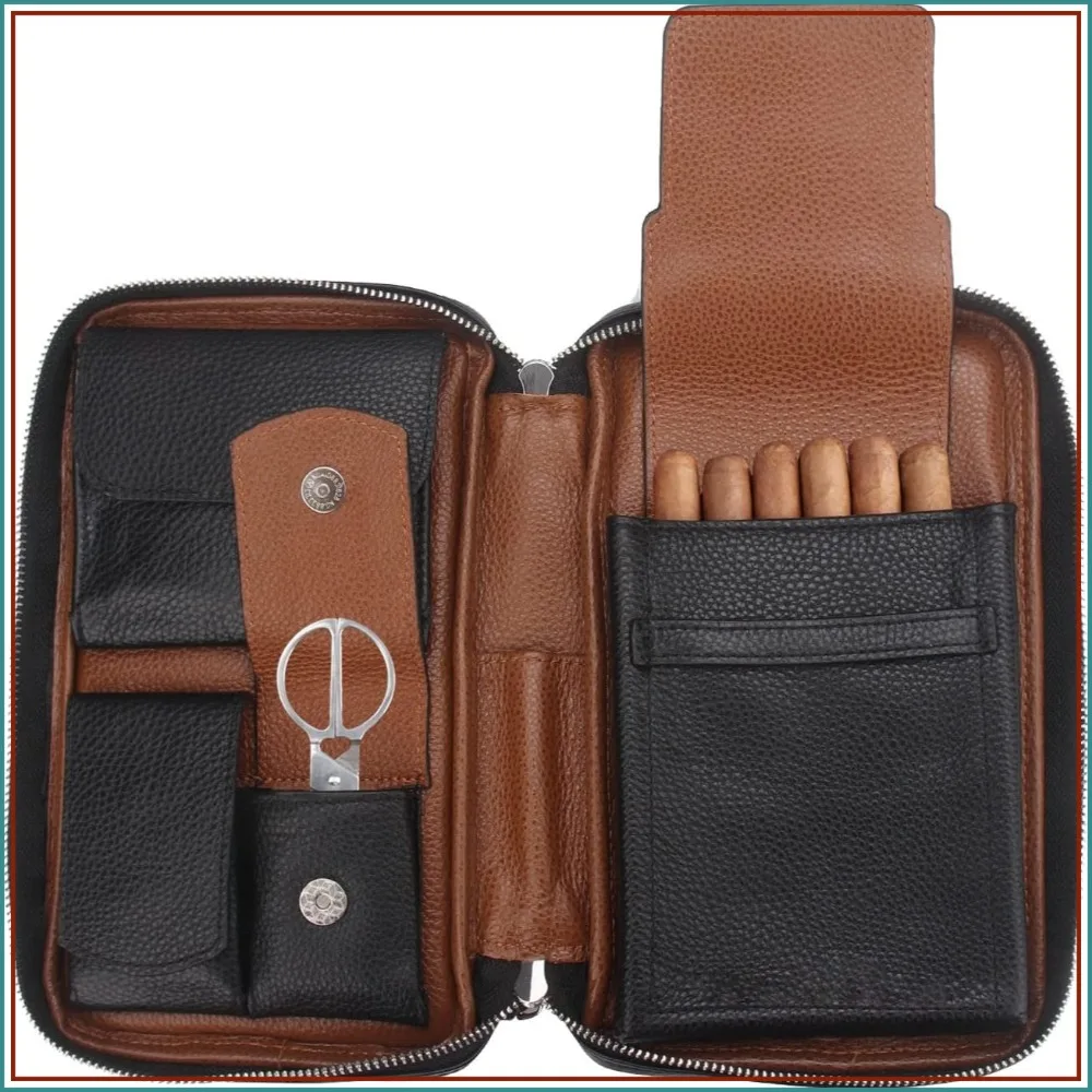 

Genuine Leather Cigar Pouch, Travel Portable Cigar Case Box for Men, Holds 5-6 Cigars