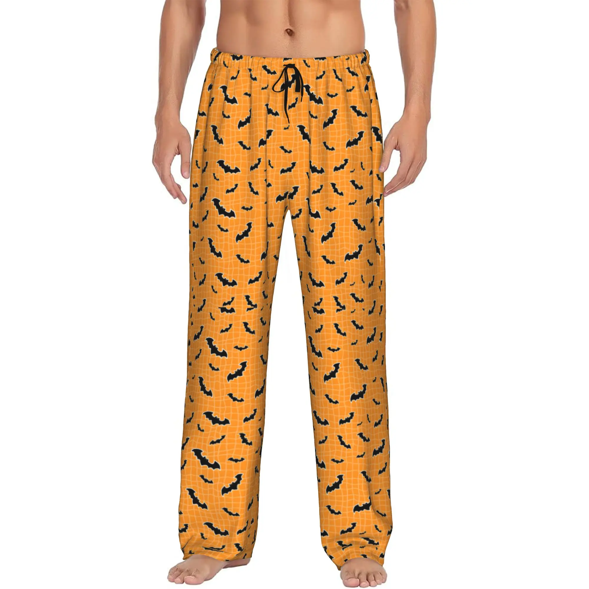 Custom Halloween Bats Pattern Pajama Pants for Men  Sleepwear Lounge Sleep Bottoms Stretch with Pockets