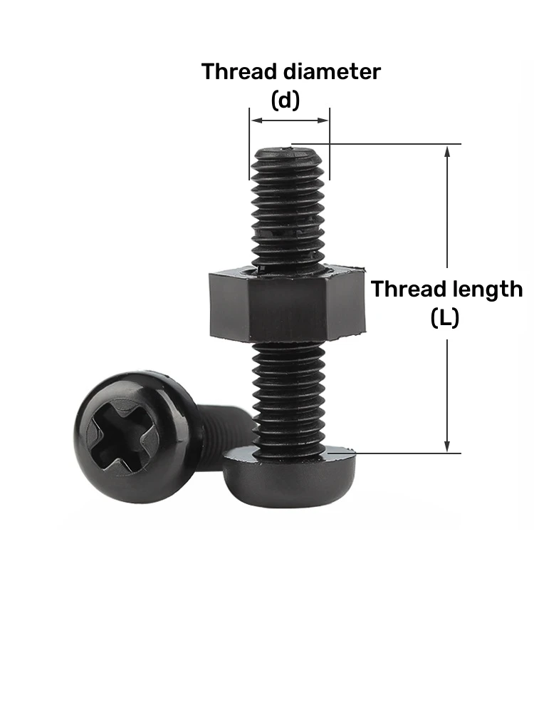 

10~100sets M2 M2.5 M3 M4 M5 M6 M8 Nylon Plastic Insulated Phillips Pan Round Head Bolt Screw Nut 2 In1 Assortment Kit Set Black