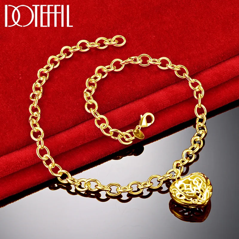 DOTEFFIL 18K Gold Heart Charm Pendant Necklace Exquisite Senior For Woman Wedding Party Jewelry Gift