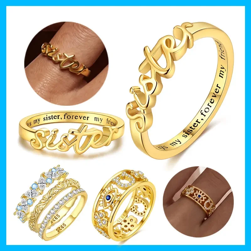 Curly Script Hollow Floral Sparkling Blue Matching Ring Original Silver Plated Valentine's Fine Gift Women Jewelry Ring