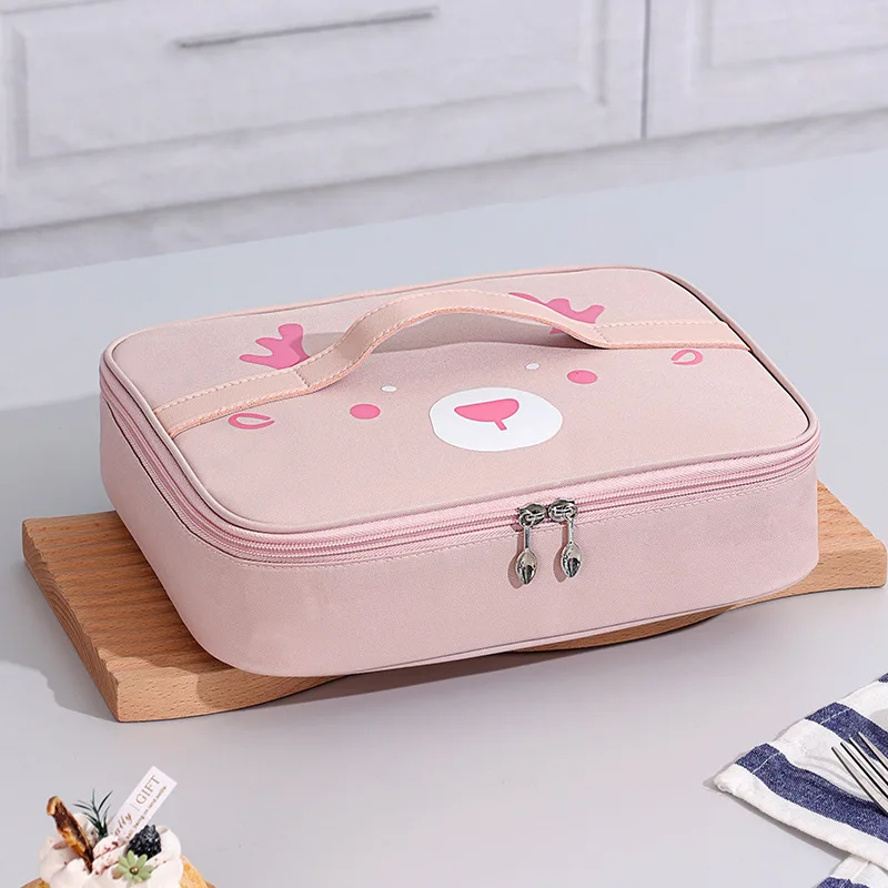 Cartoon Print Carrying Large Capacity Bento Bag  Fruit Food Refrigerated Bag  Oxford Cloth Travel Insulation Picnic Lunch Bag