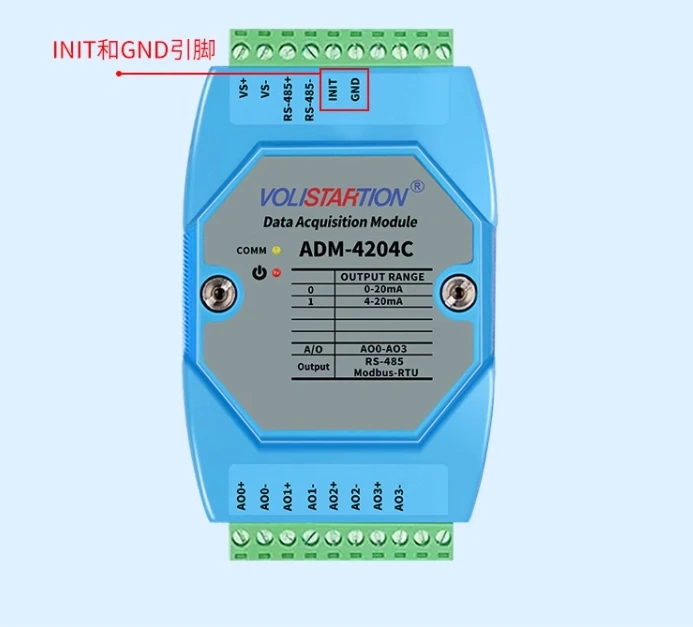 ADM-4204V 4-channel analog output module RS-485 to 0-20mA/4-20mA/0-10V/0-5V Modbus RTU ADM-4204V