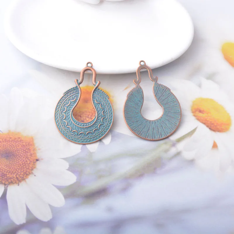 12 Stück/Set Ethnische Antik-Bronze-Anhänger für Schmuckherstellung, Vintage Runde Muschel Quadratische Boho-Anhänger DIY Damen-Ohrringe – Detail 7