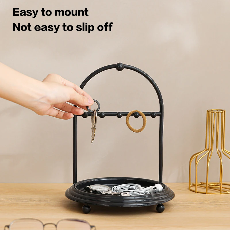 Jewelry Organizer Display Stand Rack With Round Tray For Earrings Bracelet Necklaces Rings Storage Hanging Organizer Holder