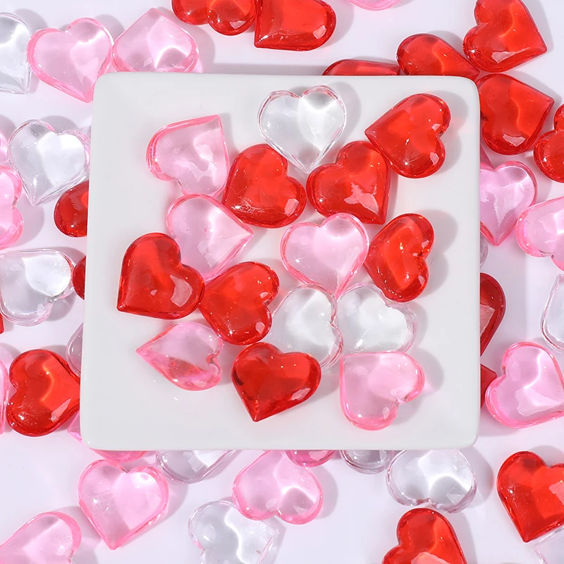 10PCS 3D Heart Shape Plastic Transparent Pawn Stone Valentine Day Weeding Party Decoration For Home