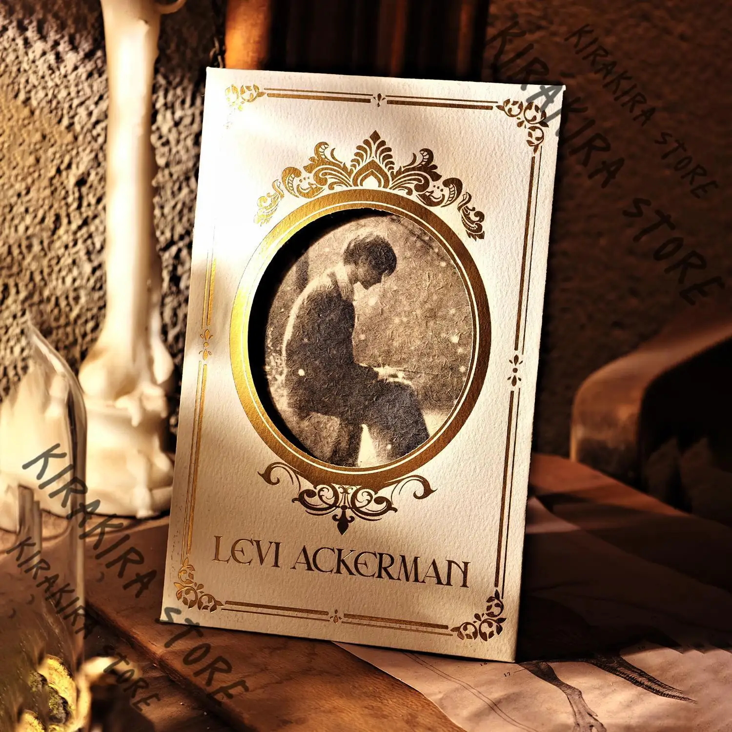 

Attack on Titan Levi Ackerman Gold-embossed Bookmark Cartoon High Quality Cosplay Envelope Postcards Collection Set