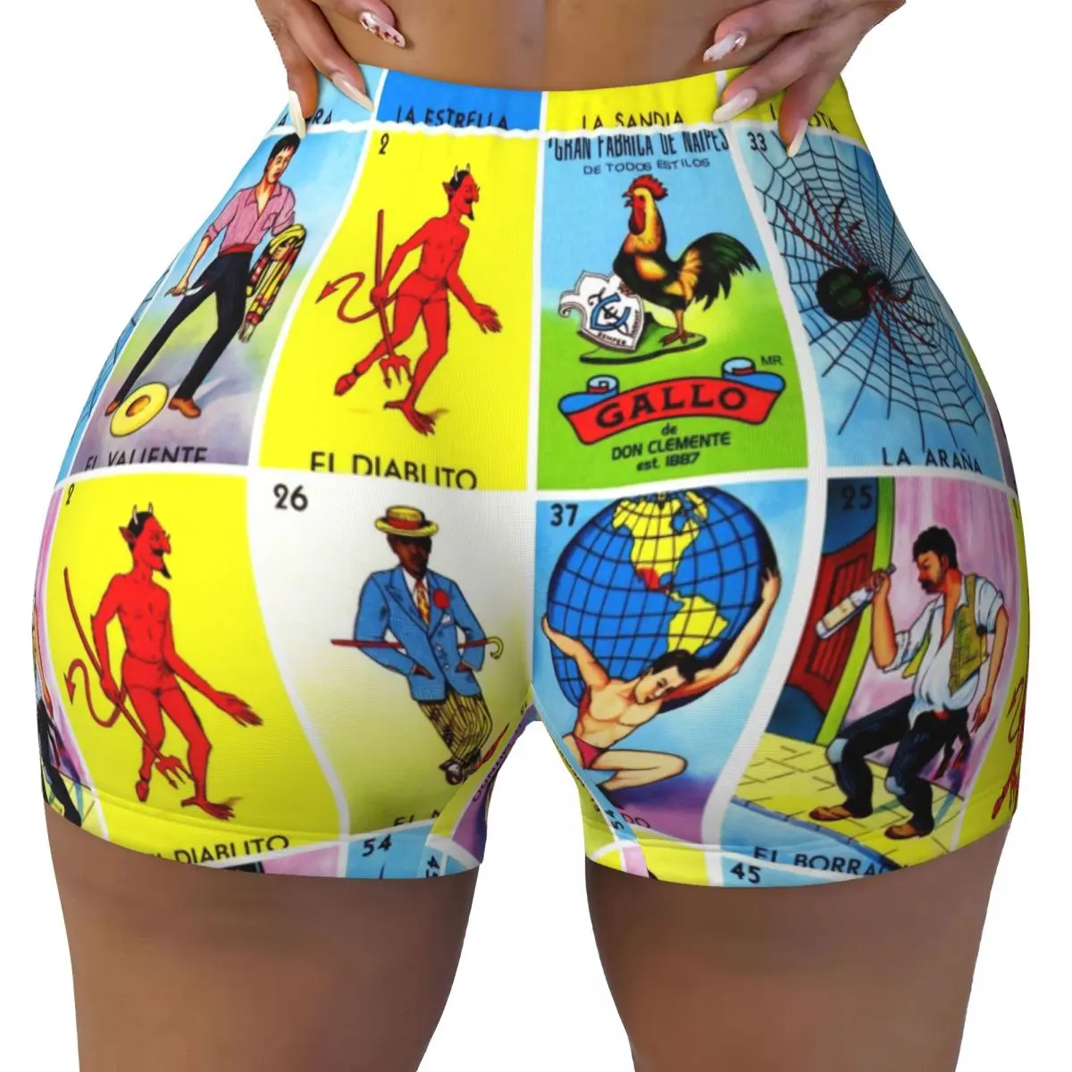 Custom Women's Loteria Card Mexican Bingo Workout Yoga Shorts Athletic Gym Running Volleyball Shorts