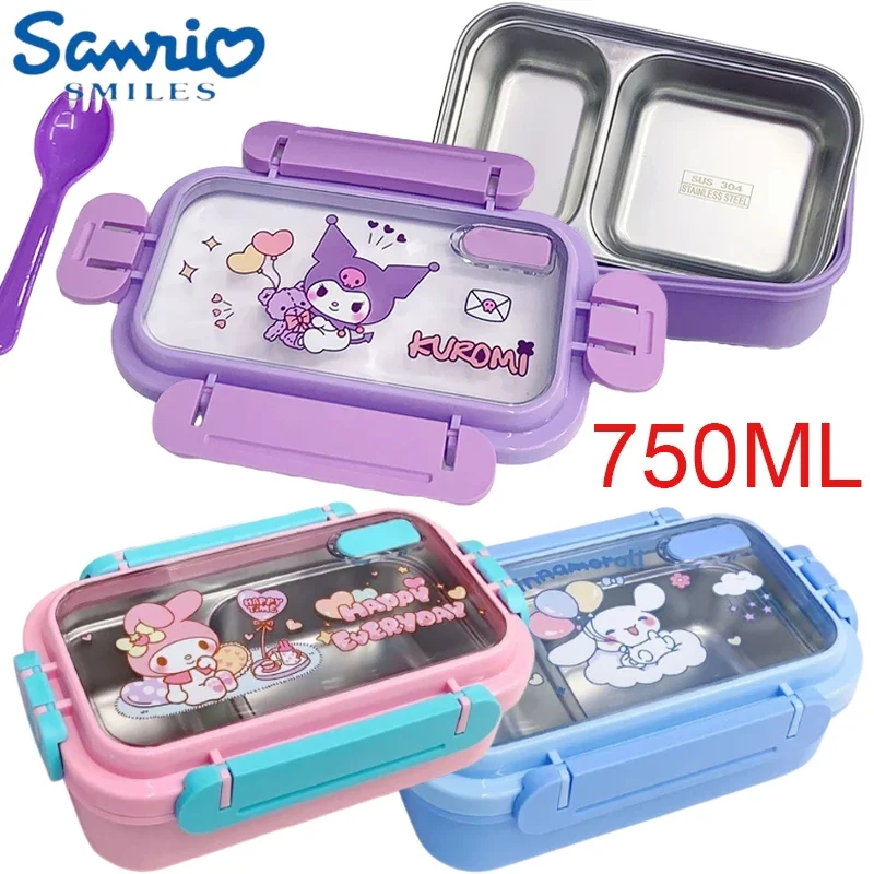 

Sanrio Lunch Box Cartoon Kuromi Insulated Bento Box 304 Stainless Compartment Food Container Picnic Fruit Fresh Box With Fork