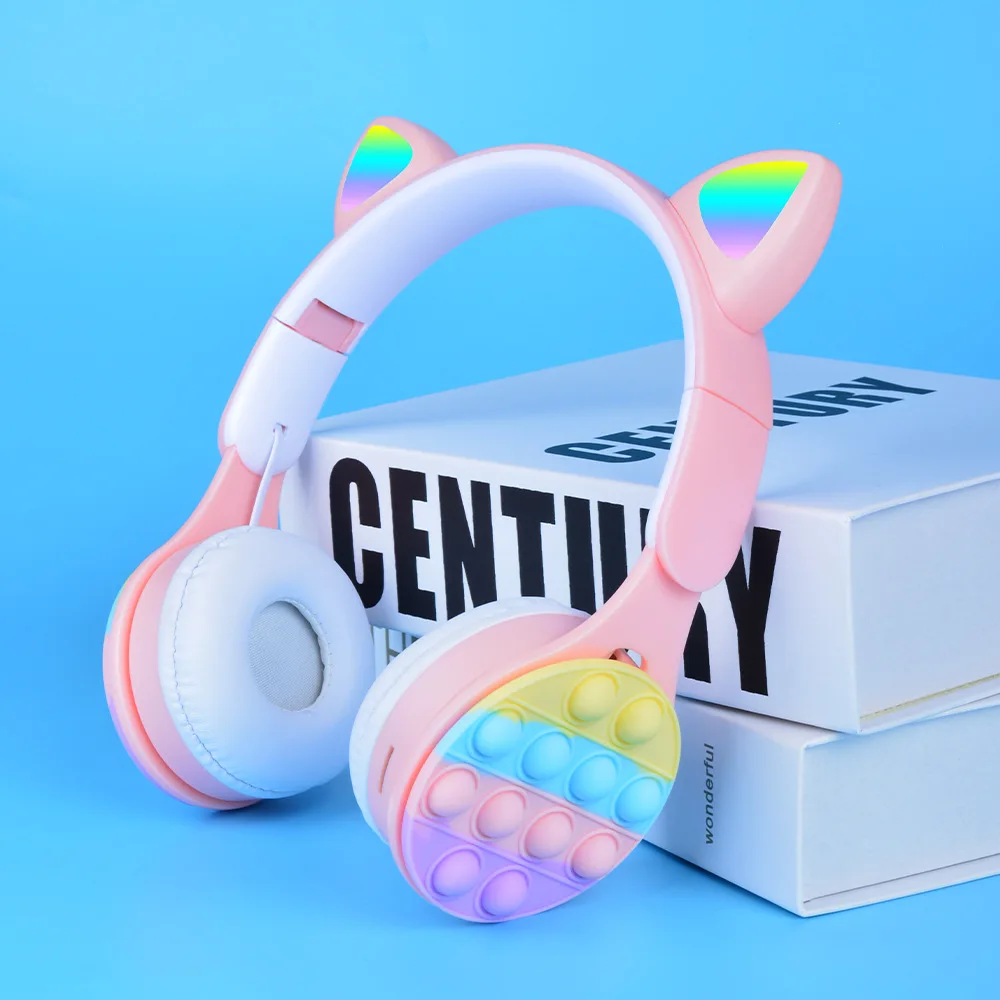 M6 Bubble Cat Ears Bluetooth Headset Stereo Subwoofer Headset Luminous Card Pluggable Bluetooth Headset