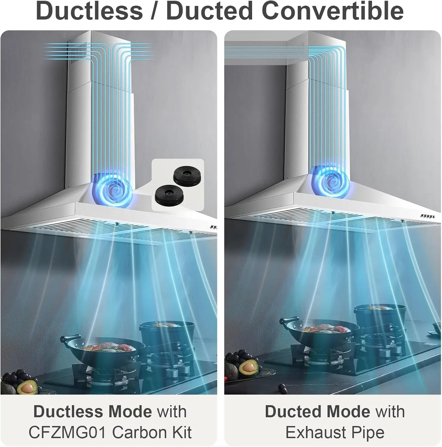 حامل حائط مقاس 30 بوصة 450CFM - شفاط فتحة تهوية للمطبخ من الفولاذ المقاوم للصدأ، فائق الهدوء 55 ديسيبل، قابل للتحويل/القنوات، شفاط ثلاثي السرعات