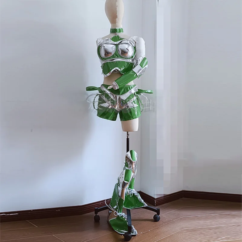 مرحلة مستقبلية الزي الفضة الأخضر الشعور بالتكنولوجيا أداء الزي المحاصيل الأعلى مجموعة تي شيرتات قصيرة للأطفال سحب الملكة جوجو Dancewear yj020