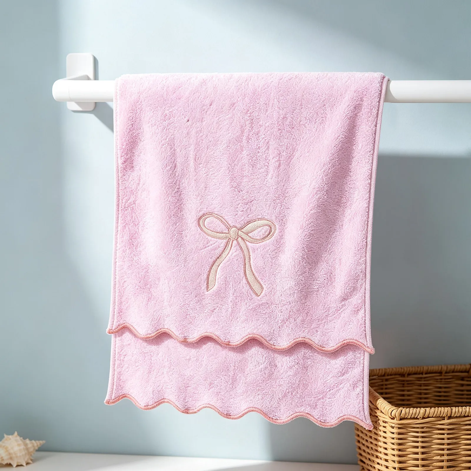 2Pcs Pink Bow Fingertip Towels Soft Absorbent Cotton Scandinavian Decorative Hand Towels for Bathroom Guest Wedding Gift