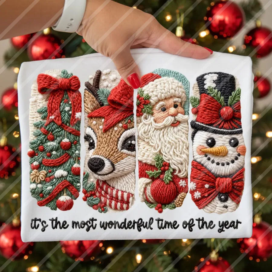 Faux Yarn Christmas Santa Claus DIY Iron-On Heat Transfer Sticker Decal T-shirts Sweatshirts Pillowcases Clothing Xmas Decor