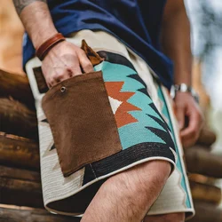 Maden Navajo Totem Knitted Shorts Men's Elastic Waist Casual Shorts with Corduroy Pocket Summer Beach Breathable Short Pants