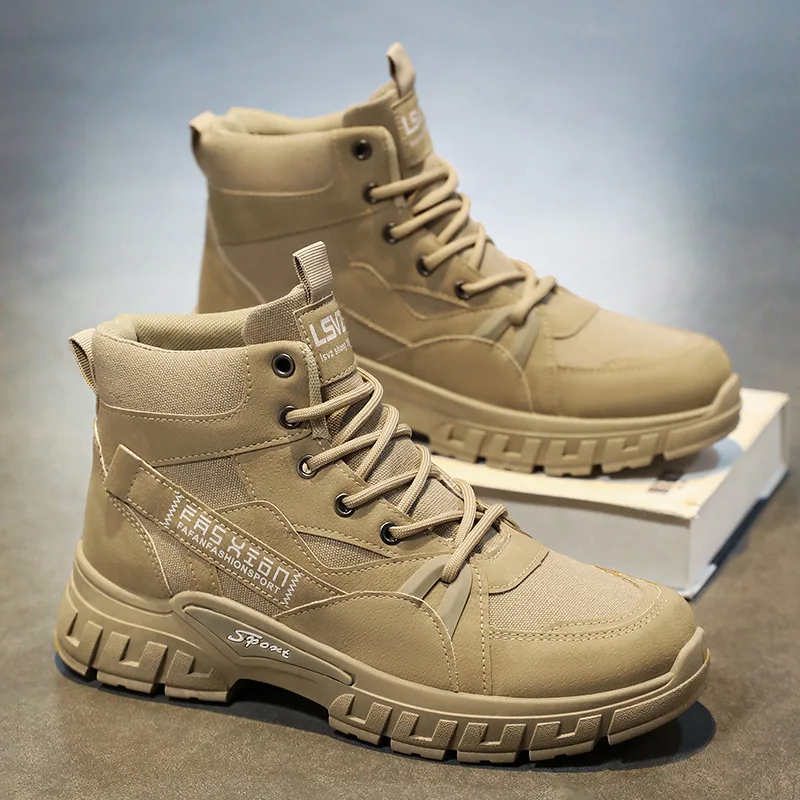 Boots men's shoes spring high top British style retro mid top workwear boots outdoor sports hiking desert combat boots